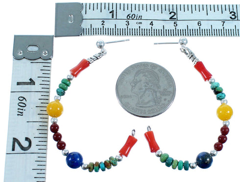 Southwest Sterling Silver Multicolor Post Dangle Bead Earrings LX114597